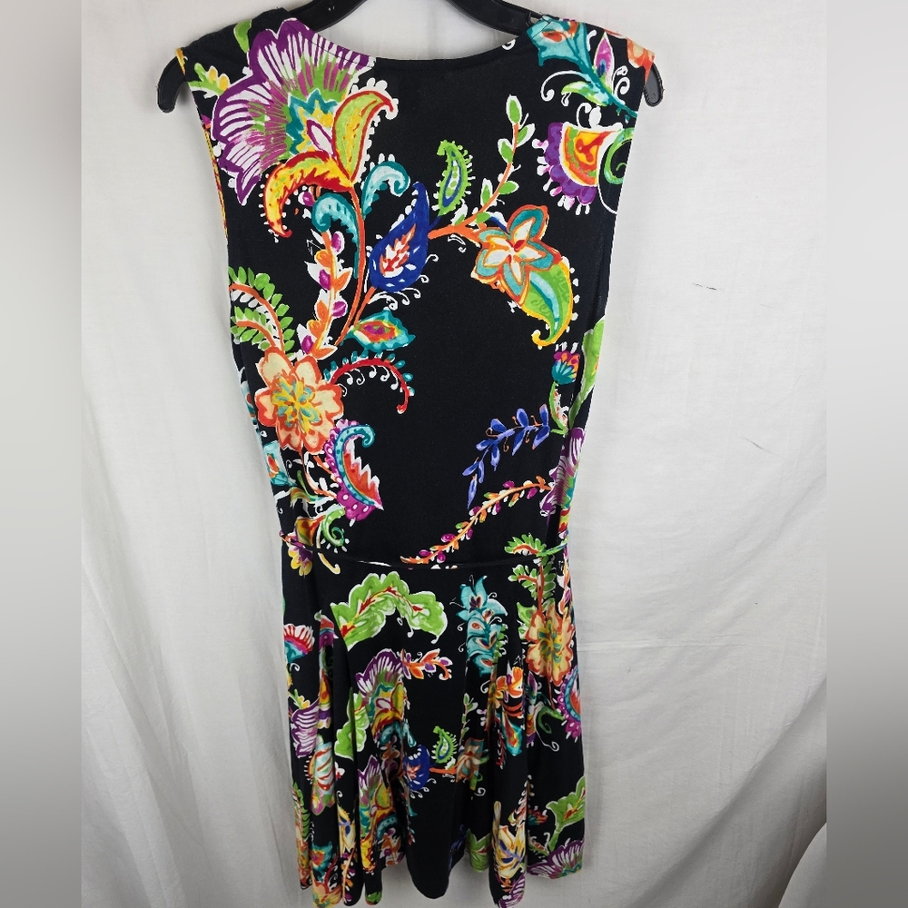 Lauren Ralph Lauren Colorful Floral Ruffled Vneck Sleeveless Dress w/tie Sz XL - Picture 7 of 11